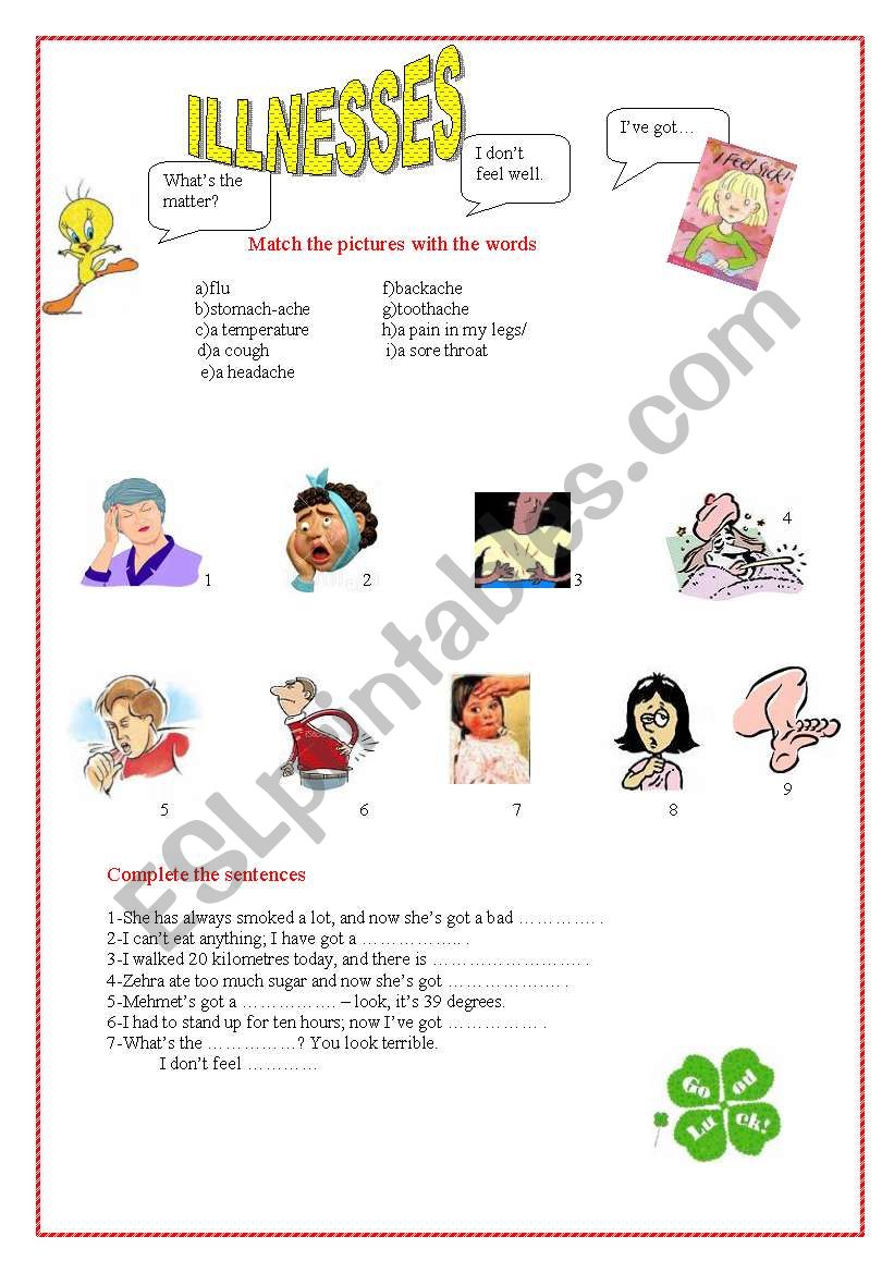 ILLNESSES worksheet