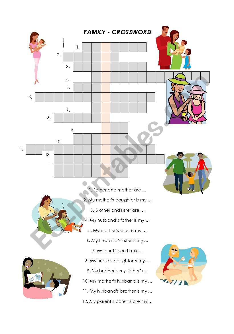 Family, crossword worksheet