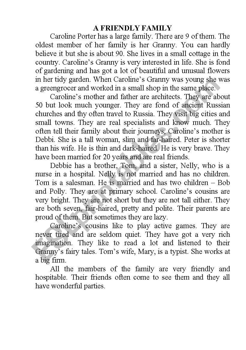 a friendly family worksheet