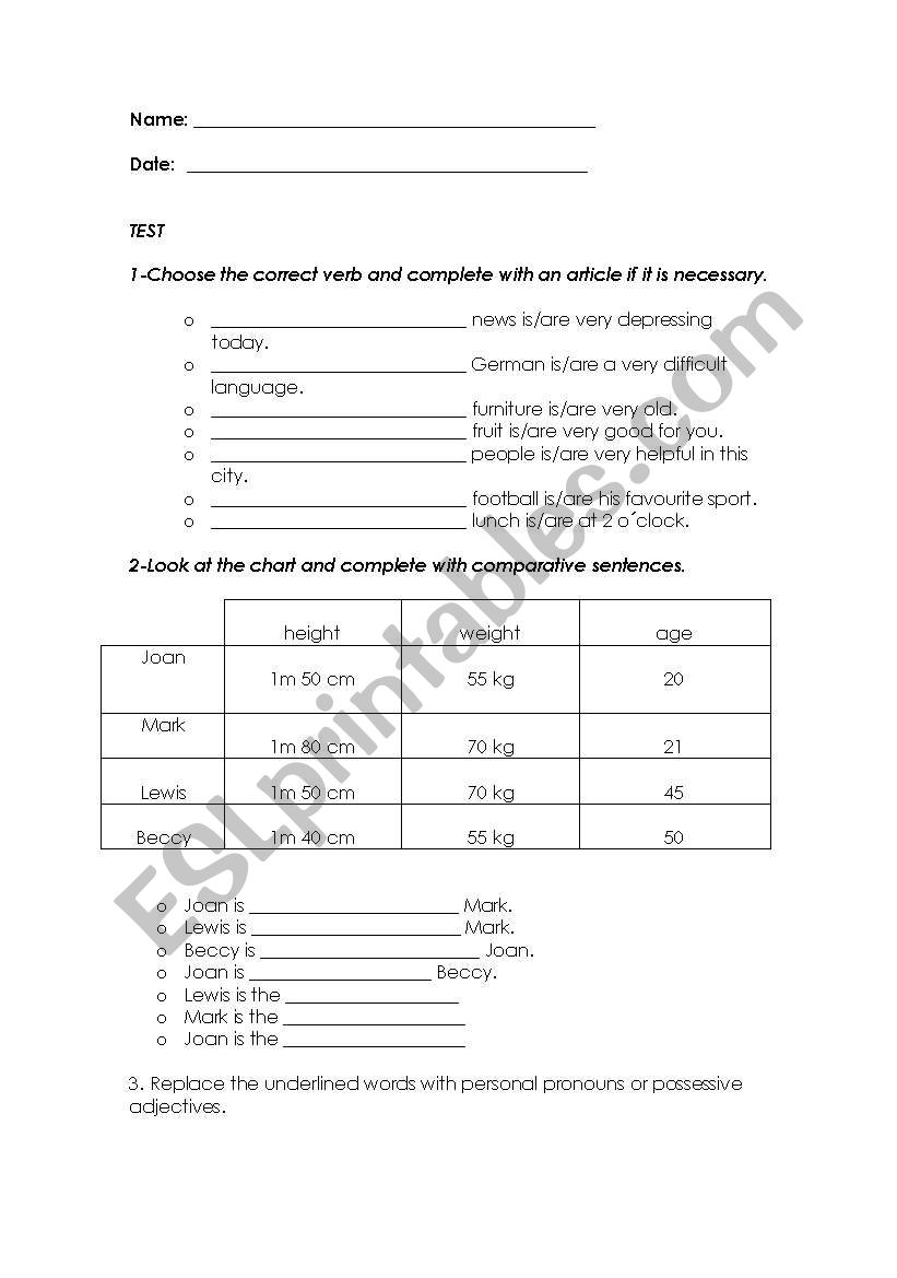 TEST worksheet