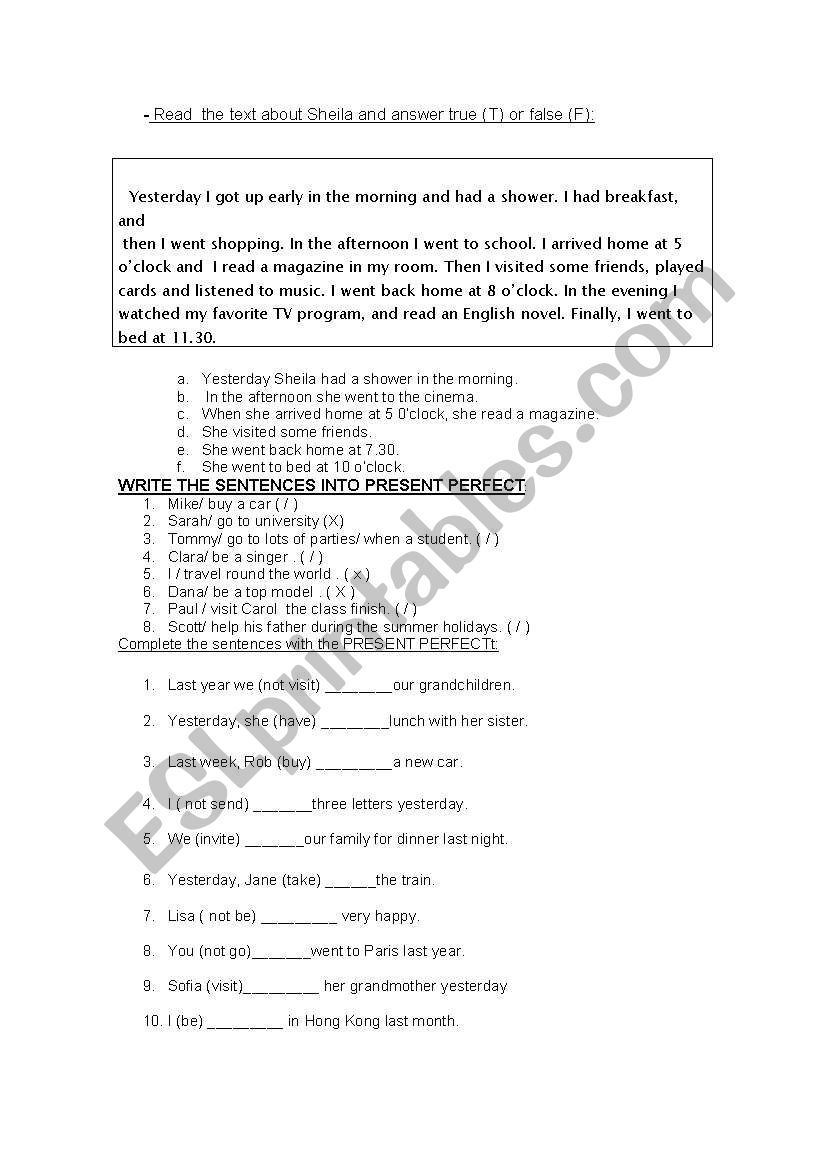 written tests worksheet