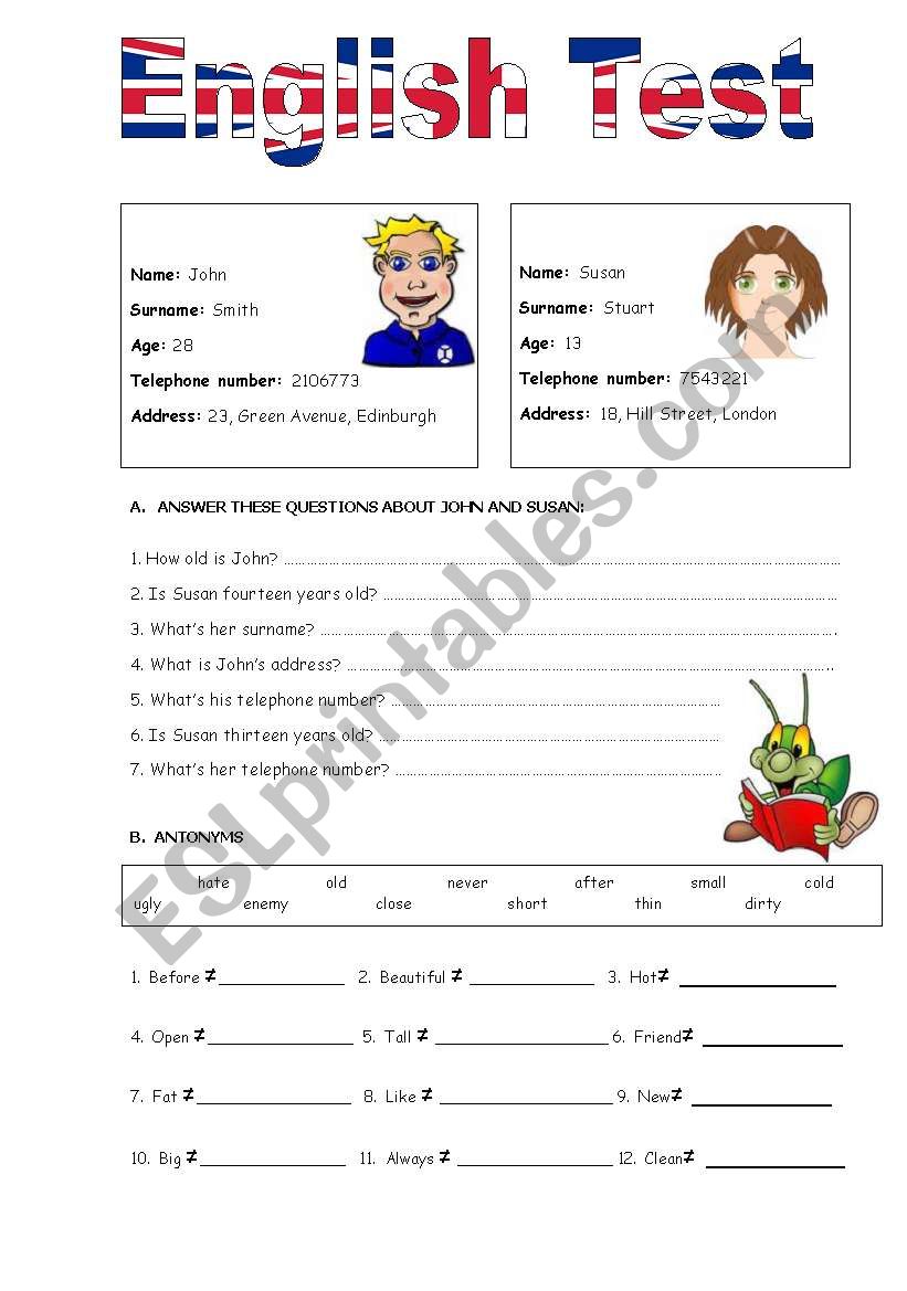 Presentation Test worksheet