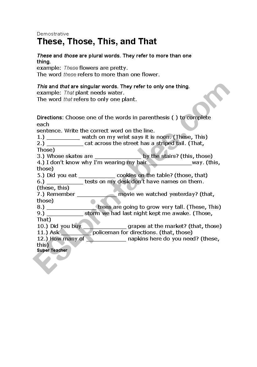 Demostratives worksheet