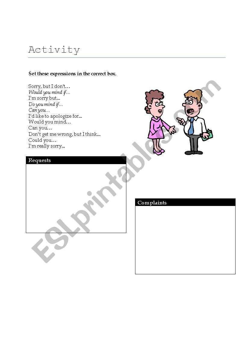 Requests vs Complaints worksheet