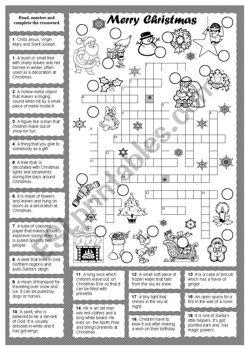 Christmas crossword worksheet