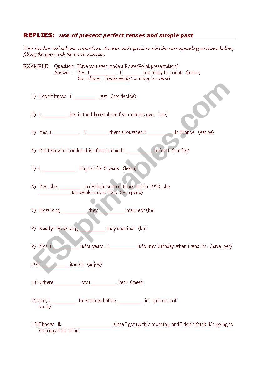 Review of Present Perfect Simple, Continuous and Simple Past Usage