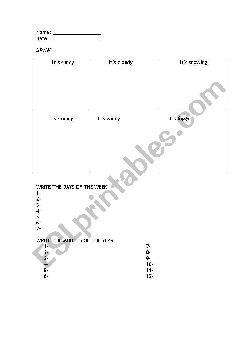 the weather, days and months worksheet