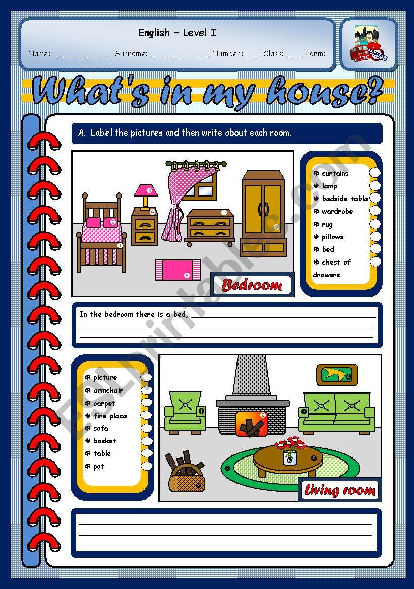 IN MY HOUSE (TWO PAGES) worksheet