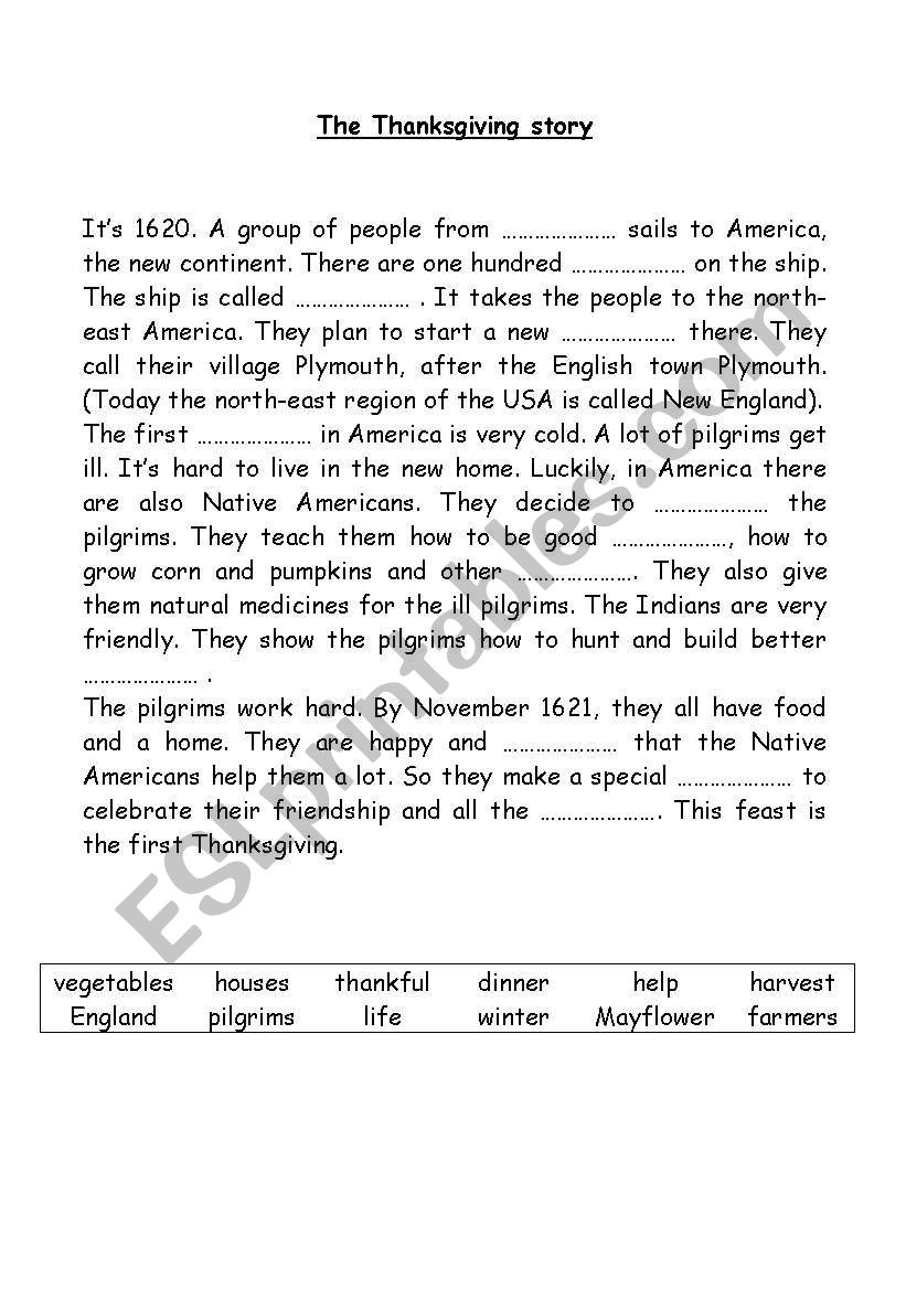 Thanksgiving story worksheet