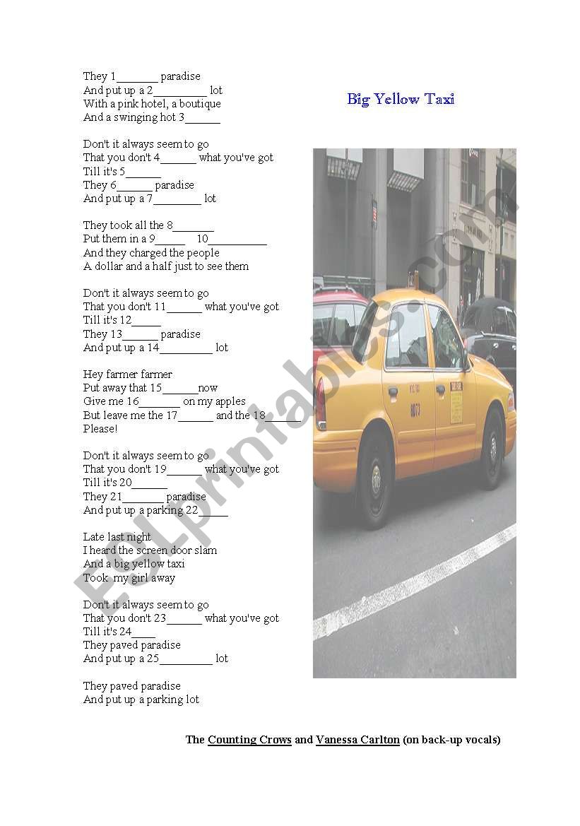 Big Yellow Taxi worksheet