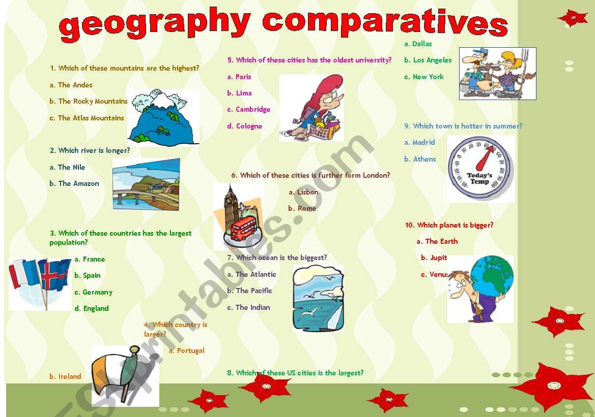 COMPARATIVES -geography- worksheet