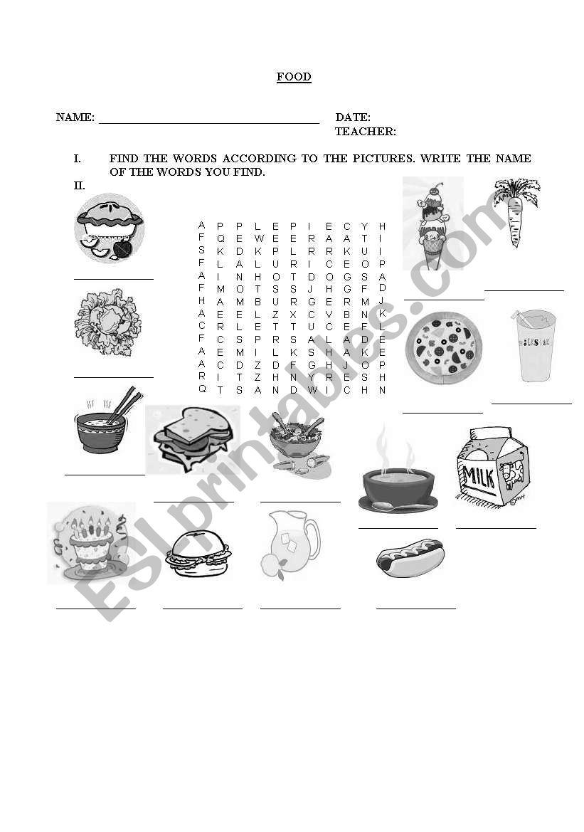 FOOD worksheet