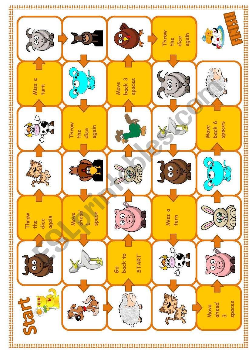 Farm animals Boardgame worksheet