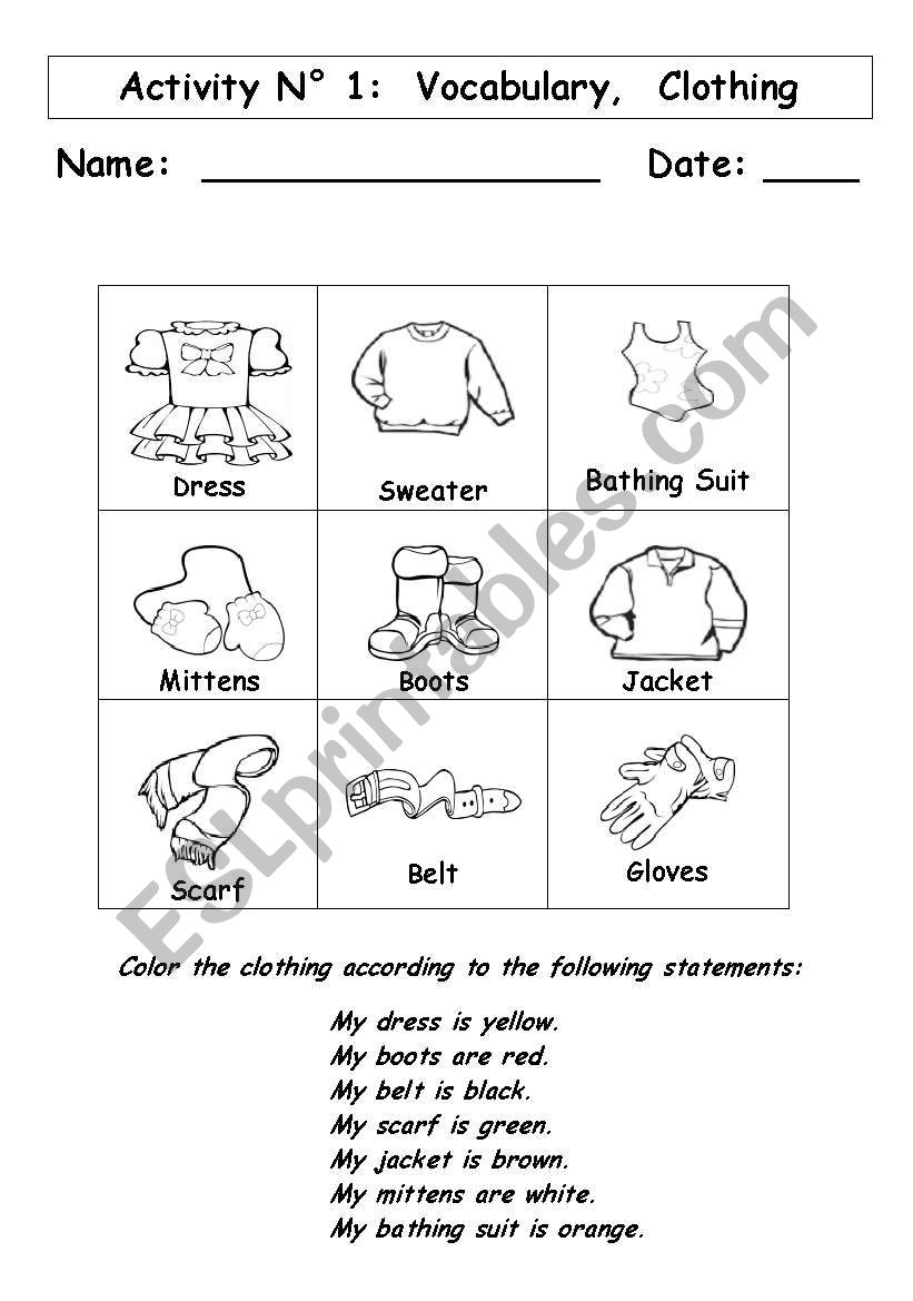 Vocabulary:   Clothing worksheet