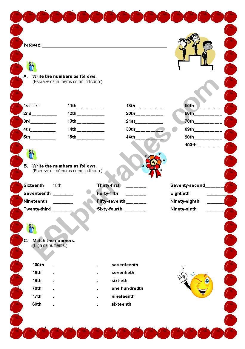 ordinal numbers worksheet