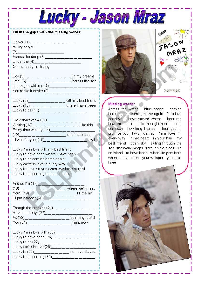 Lucky - Jason Mraz - While Listening Activities - 4 pages - fully editable (The Brazilian soap opera 