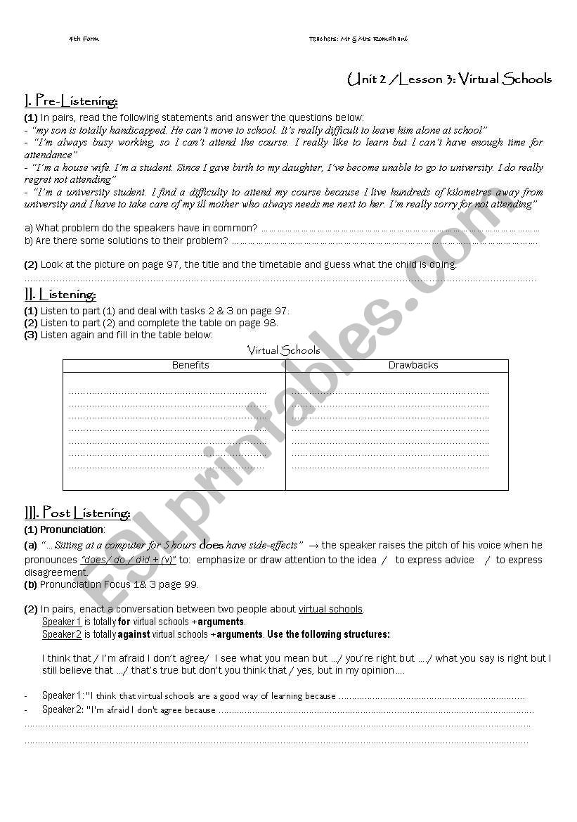 virtual learning worksheet