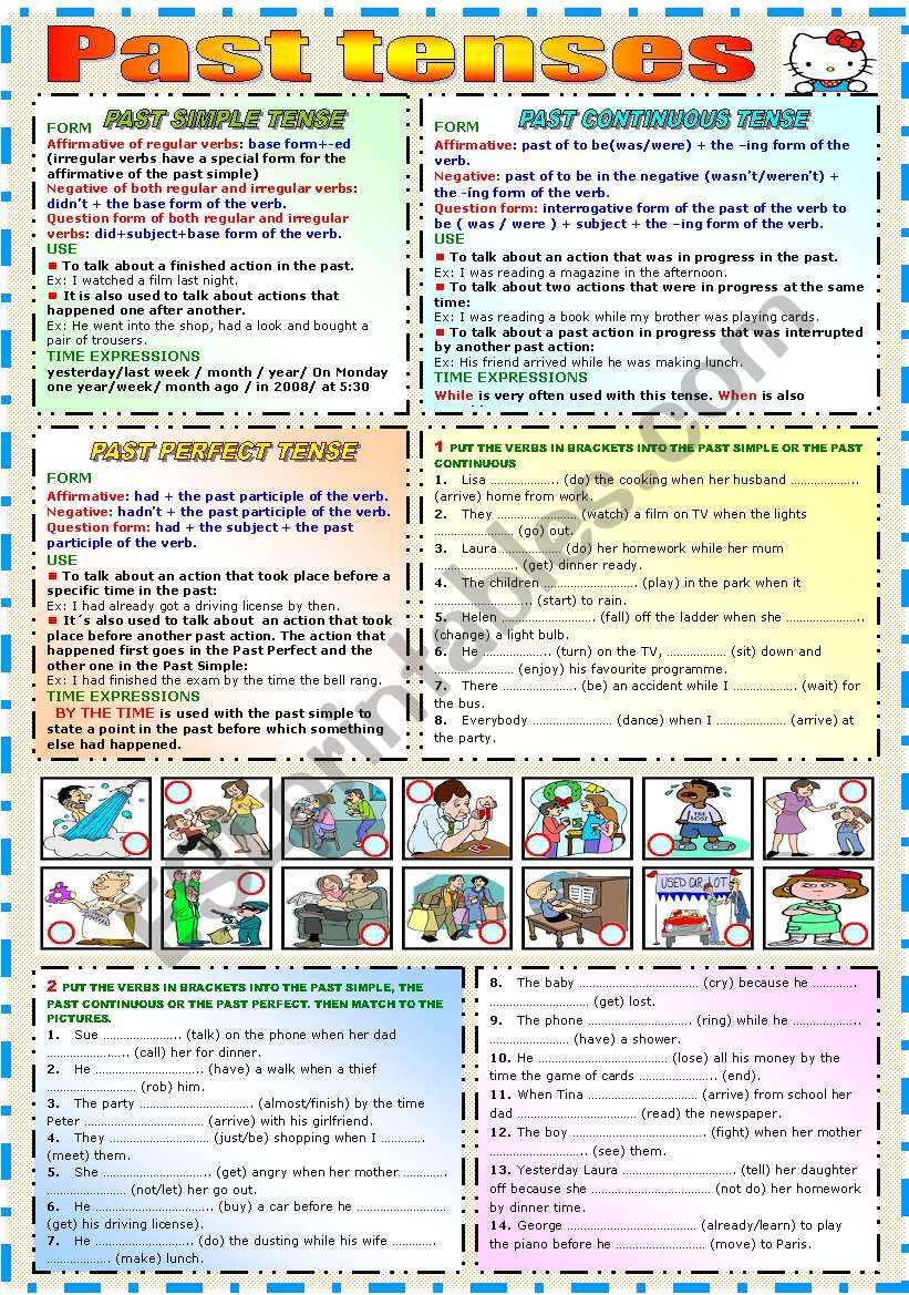 PAST TENSES - GRAMAR AND EXERCISES (B&W VERSION INCLUDED)