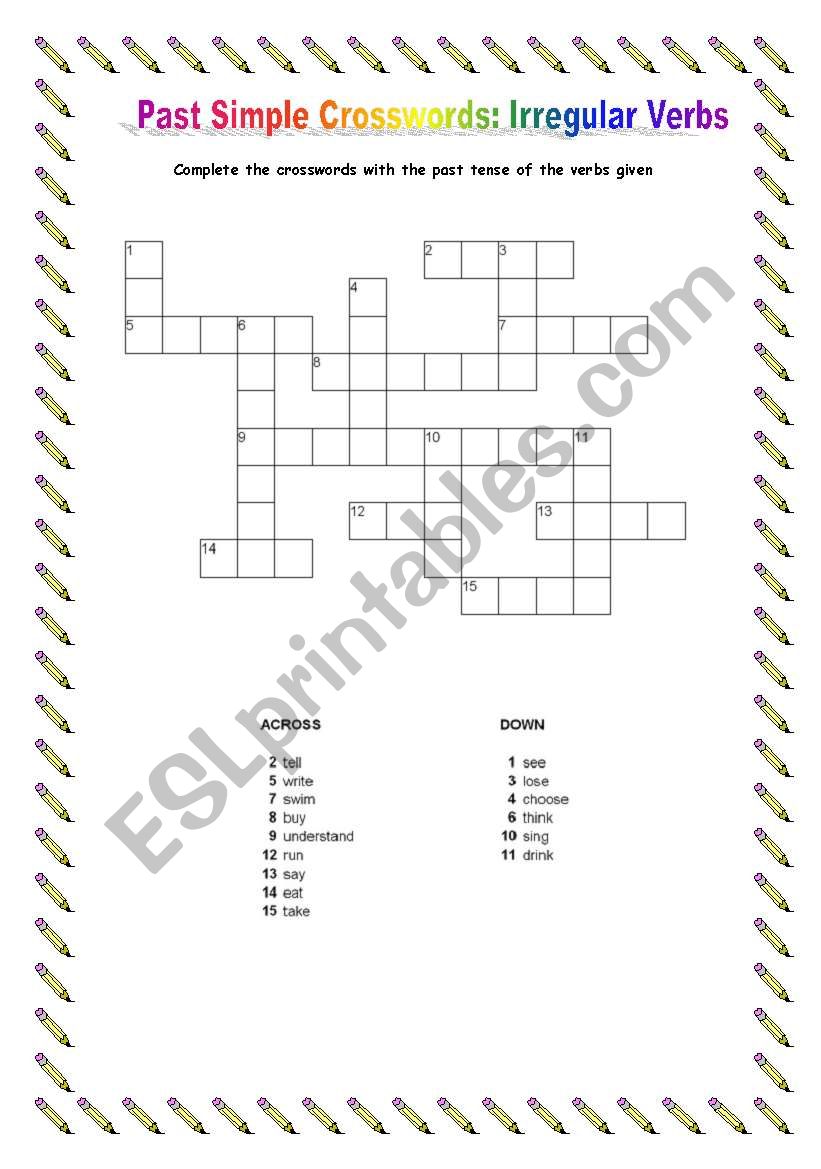 Irregular verbs-crosswords worksheet