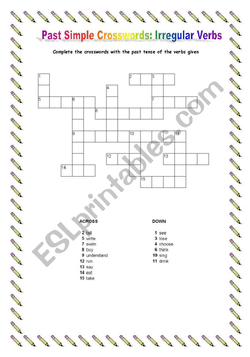 Irregular verbs-crosswords worksheet