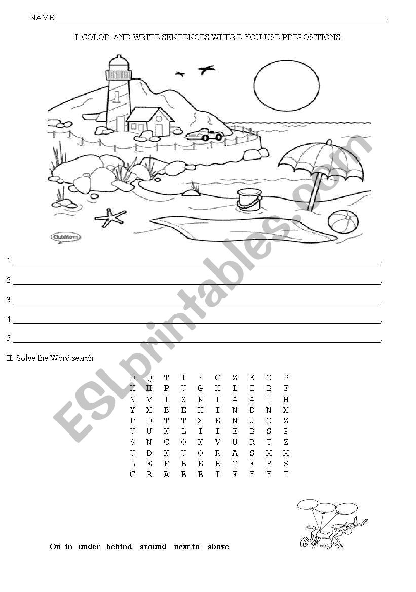 Prepositions of place worksheet