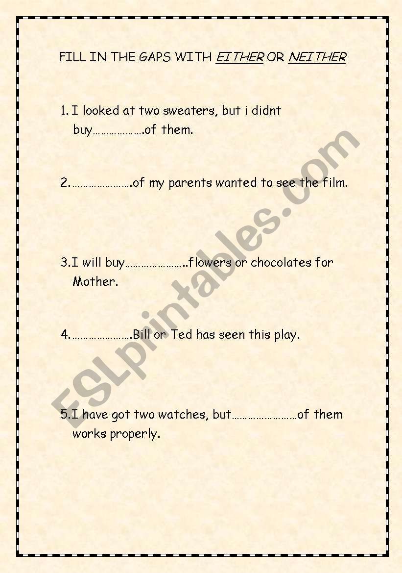 either/neither worksheet