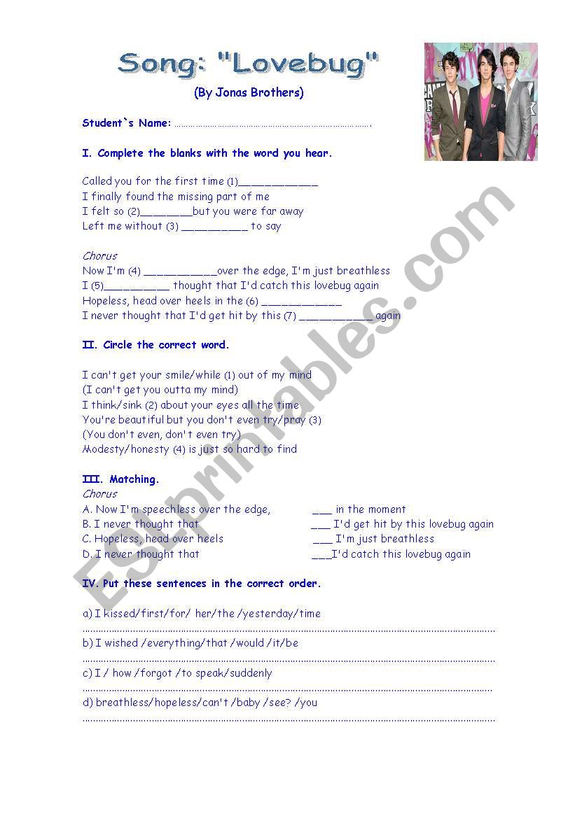 Song Exercise worksheet