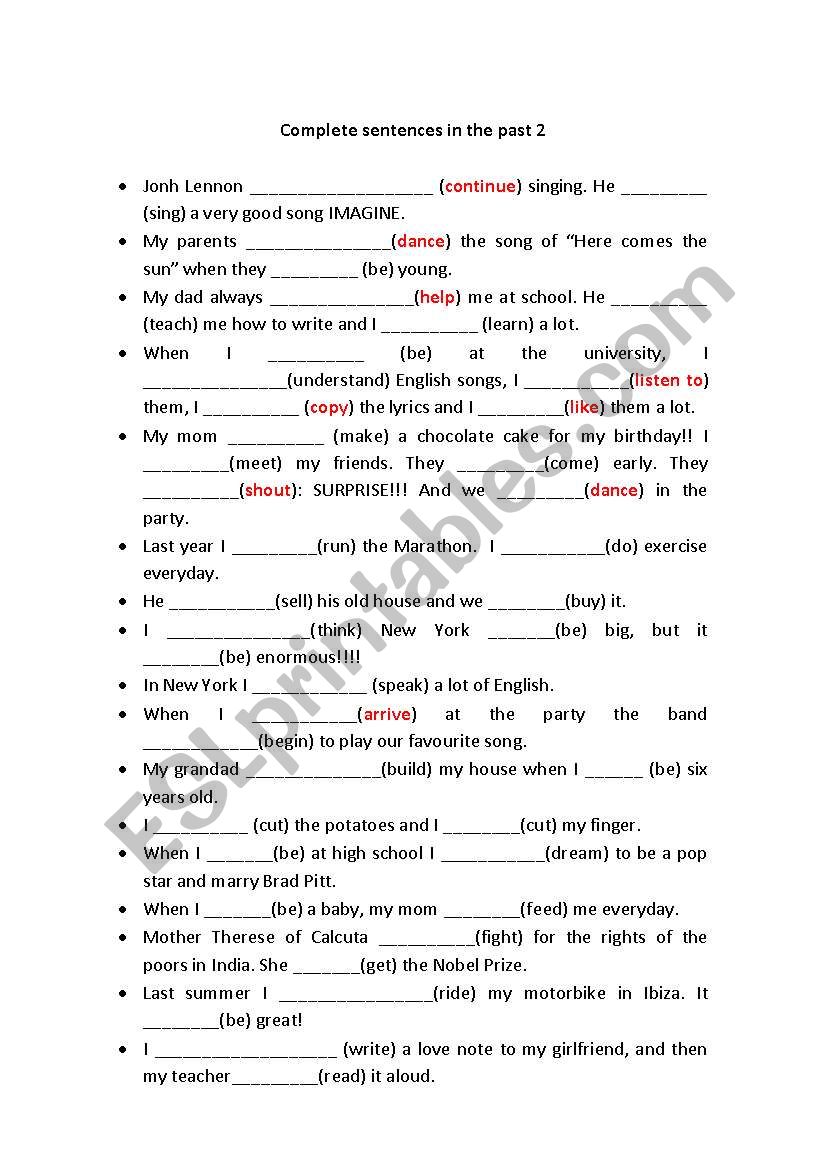 fill in the blanks irregular verbs in the past