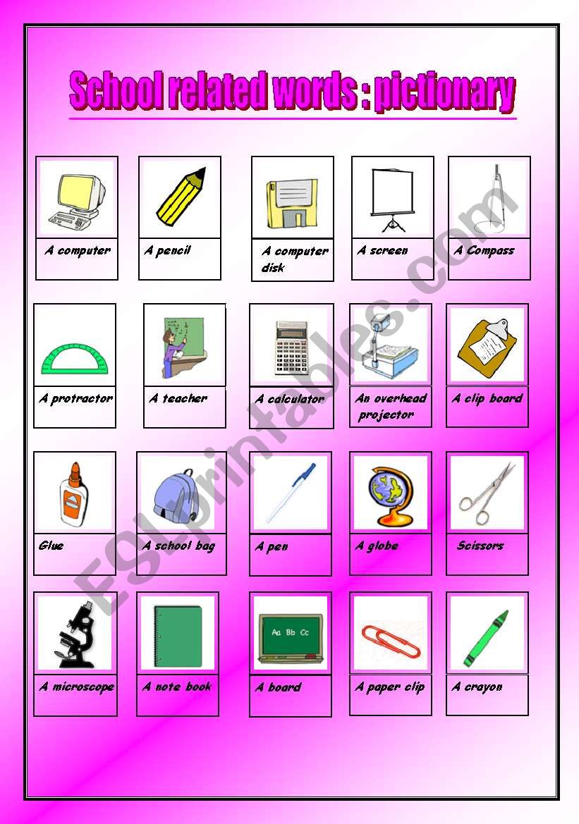 school related words worksheet