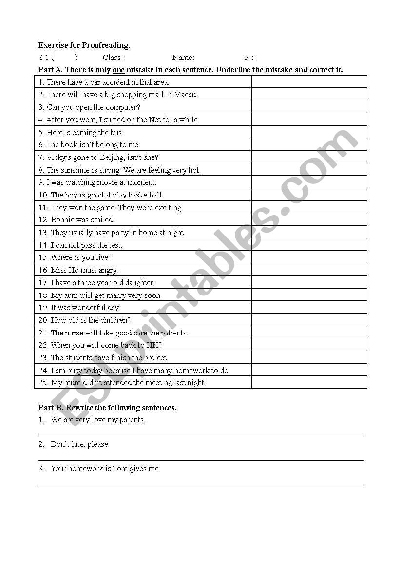 proof-reading worksheet