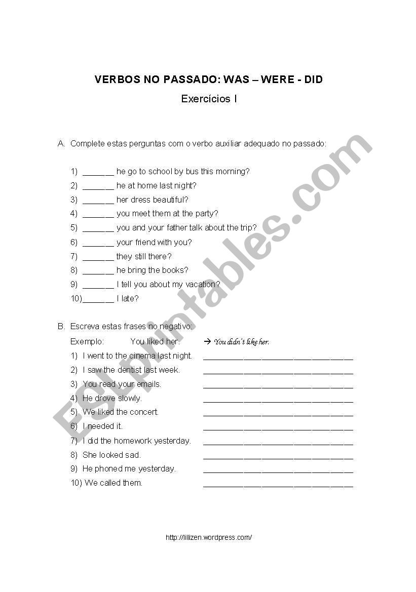 Verb to be - past worksheet