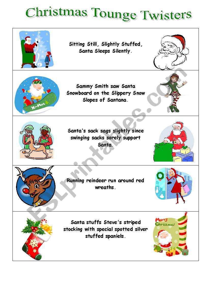 Christmas Tounge Twisters worksheet