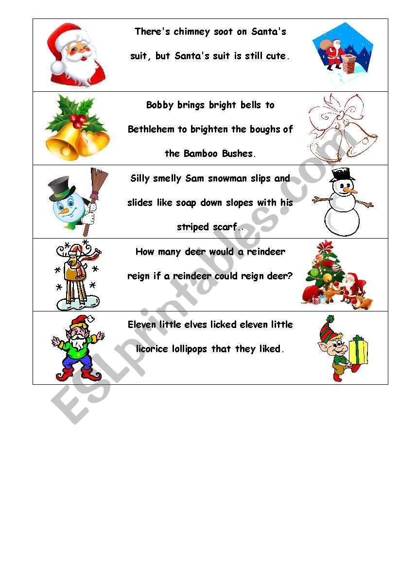 Christmas Tounge Twisters 2 worksheet