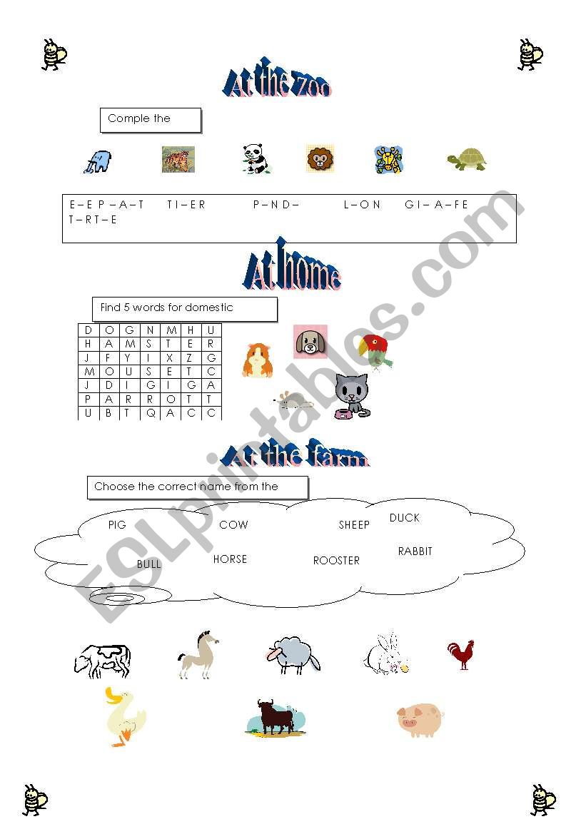 animals worksheet