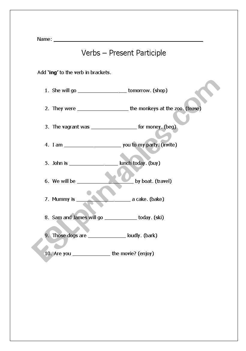 Verbs - Present participle worksheet