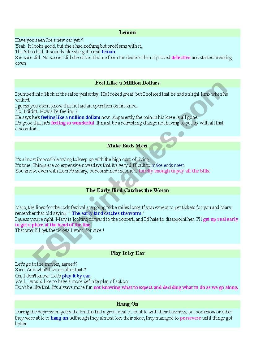 North American Idoms worksheet