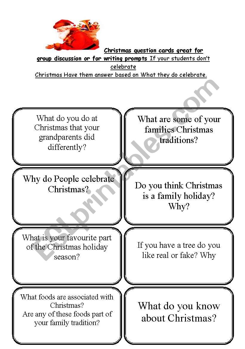 A Christmas Card Game for discussion or Writing Prompts