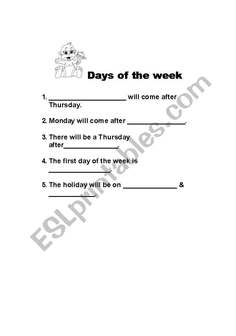 days of week worksheet