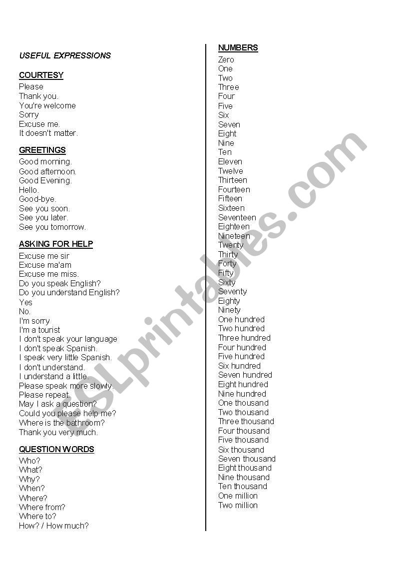 USEFUL EXPRESSIONS worksheet