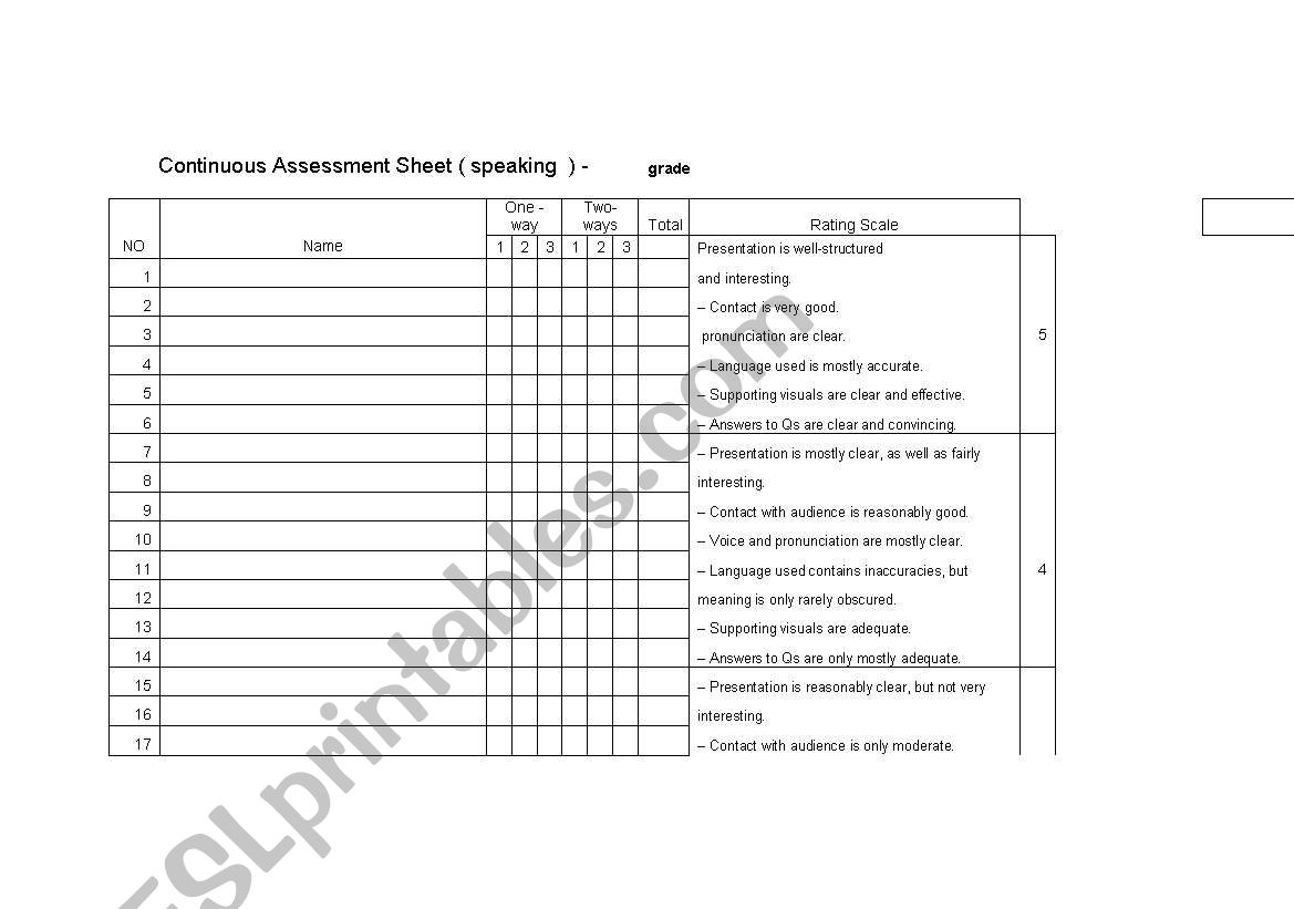 rubric worksheet