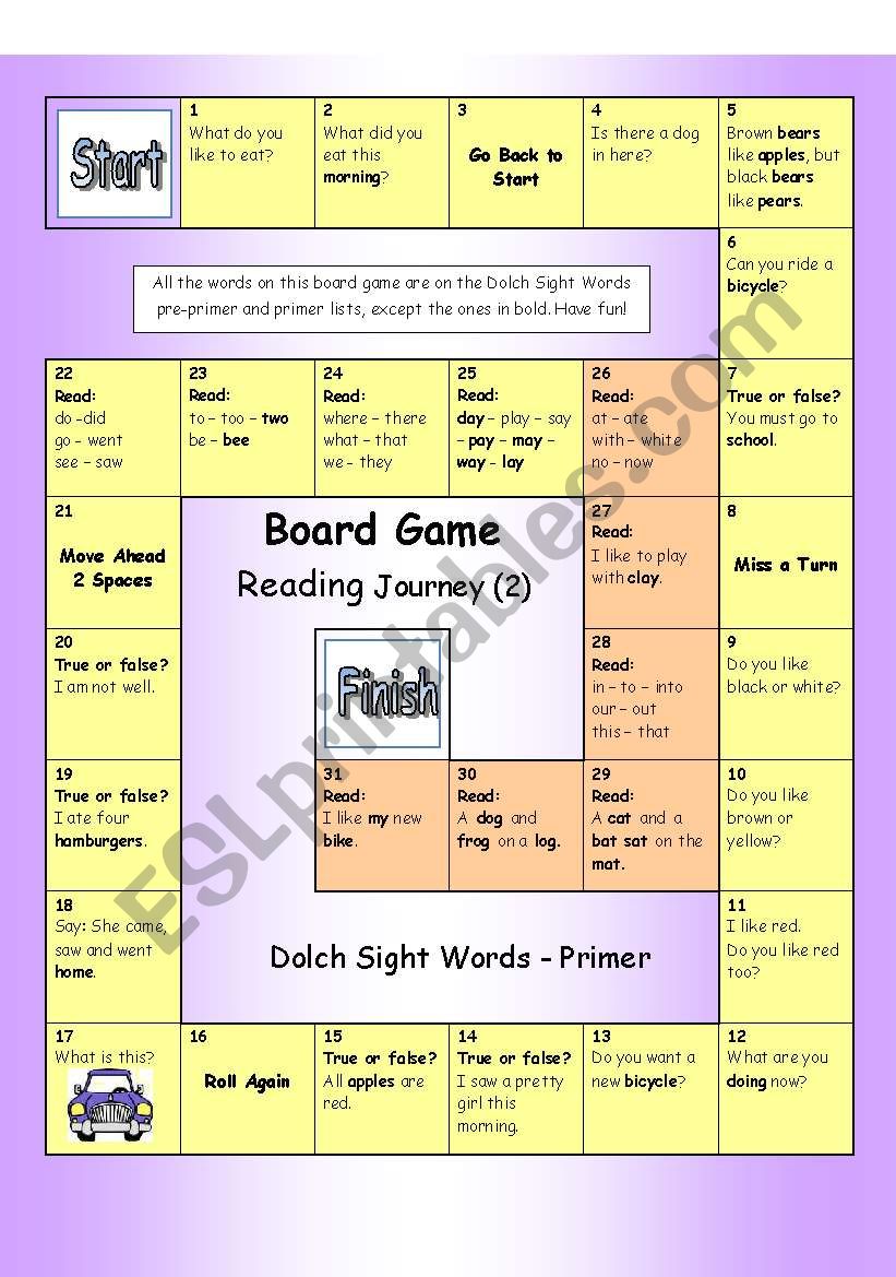 Board Game - Reading Journey (2) - Dolch Sight Words Primer