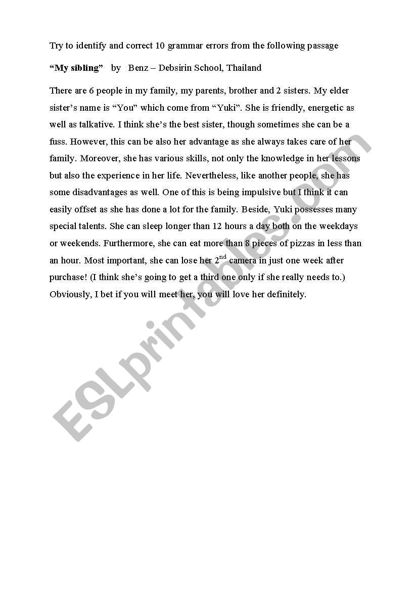 grammar & writing exercise to identify and correct errors in the sentences