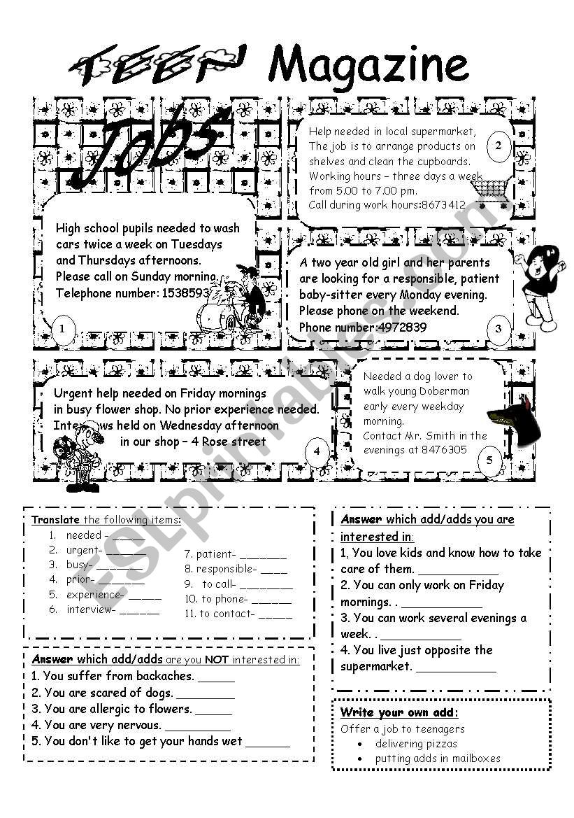 Jobs worksheet