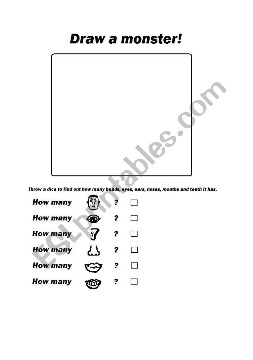 face parts monster worksheet