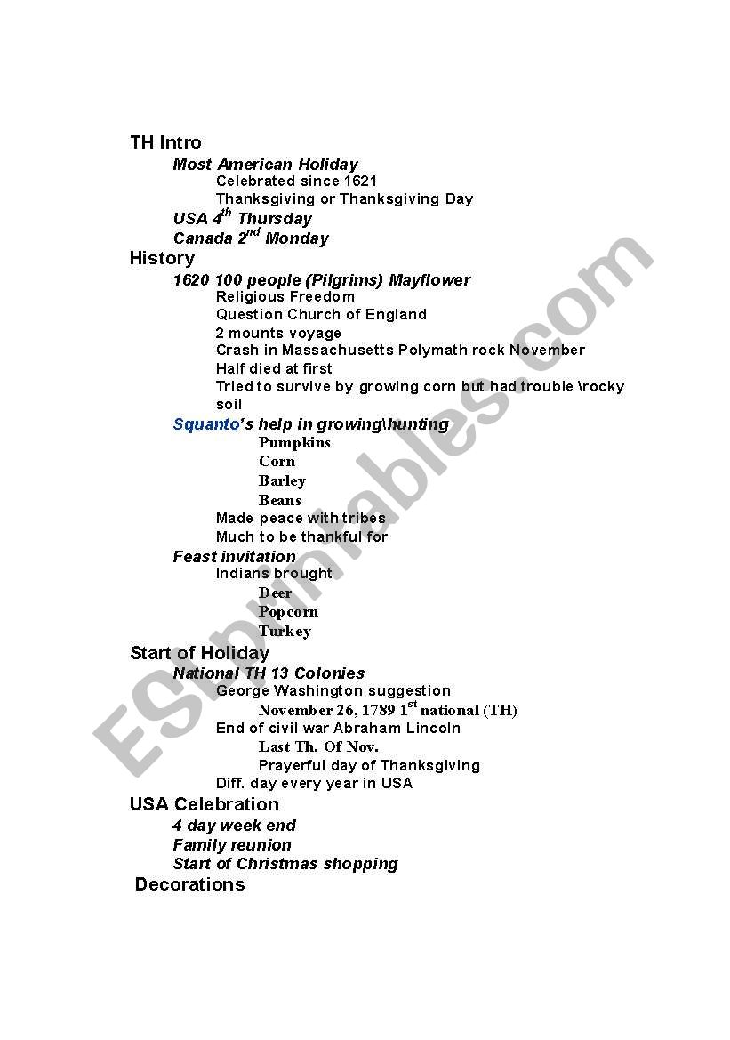 Thanksgiving Outline worksheet