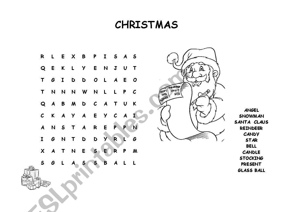 christmas wordsearch worksheet