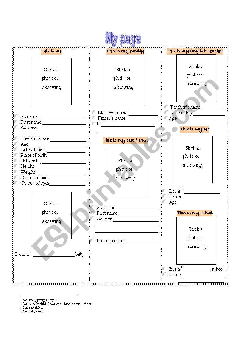 Personal identification worksheet