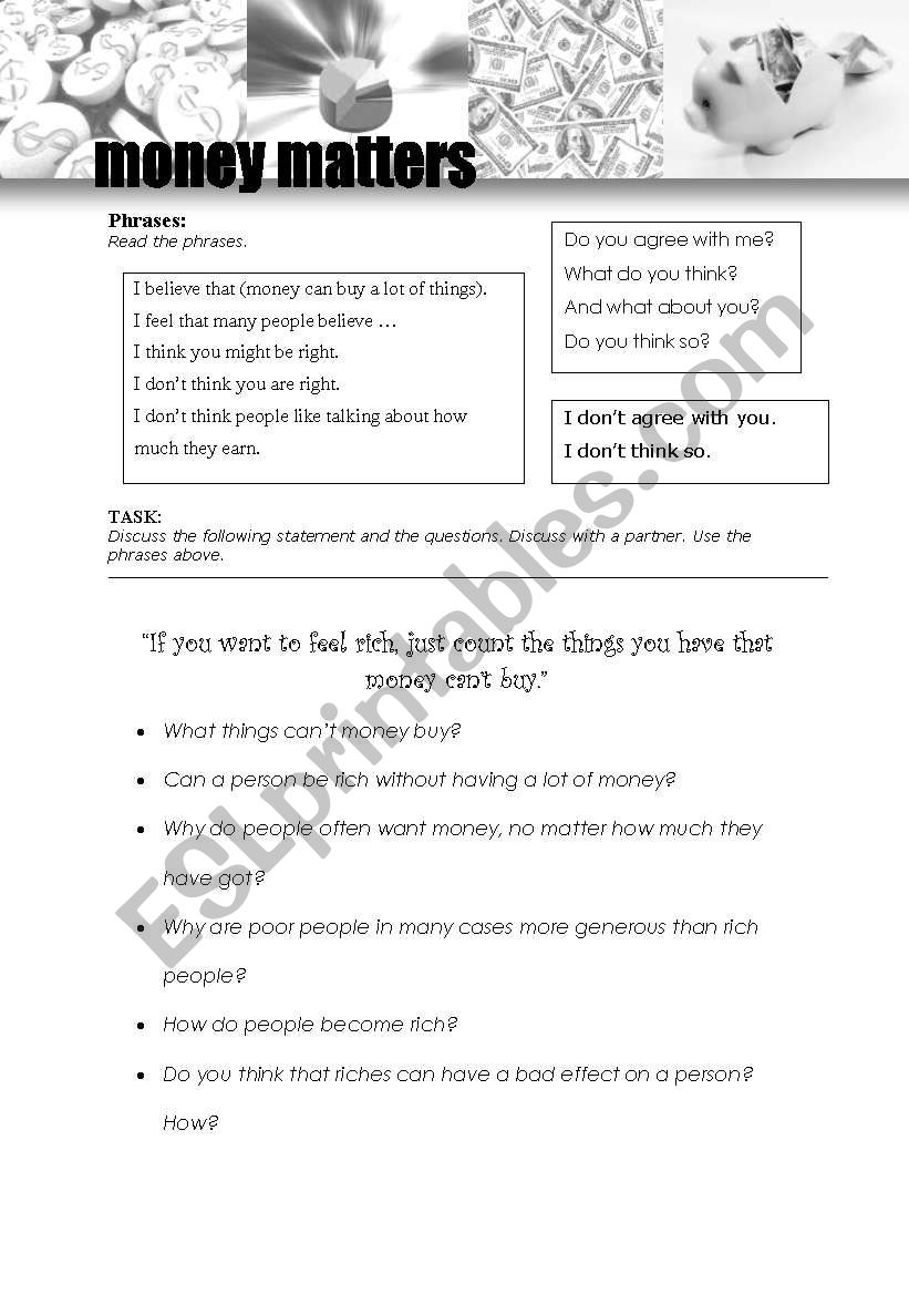 Money Matters - Agreeing and Disagreeing