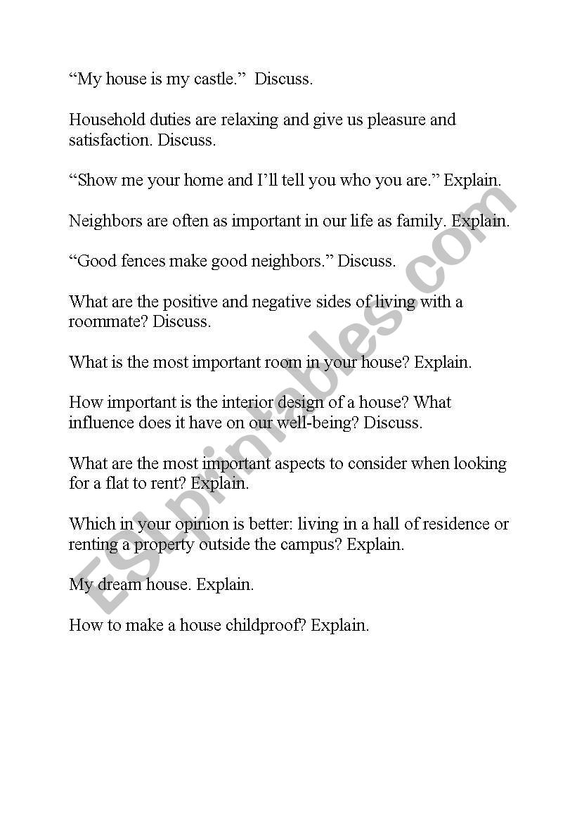 Speaking Topics worksheet