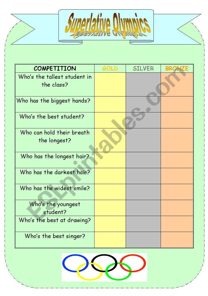 Superlative Olympics worksheet